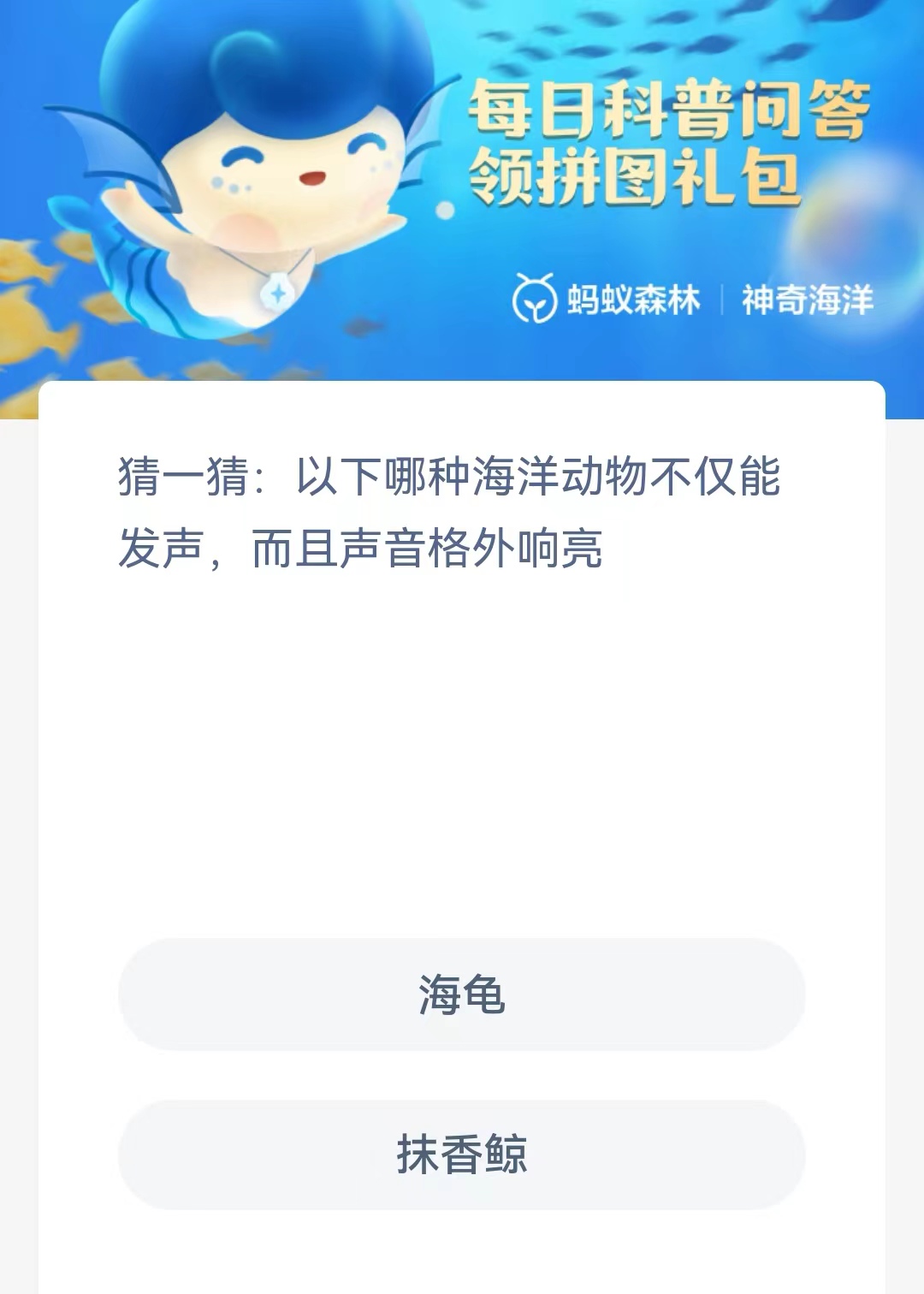 《神奇海洋》以下哪种海洋动物不仅能发声而且声音格外响亮
