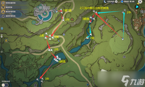 《原神》须弥地图兽肉速刷路线图