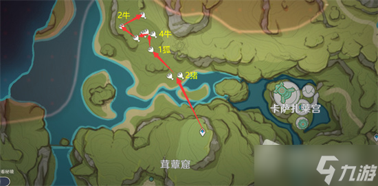 《原神》须弥地图兽肉速刷路线图