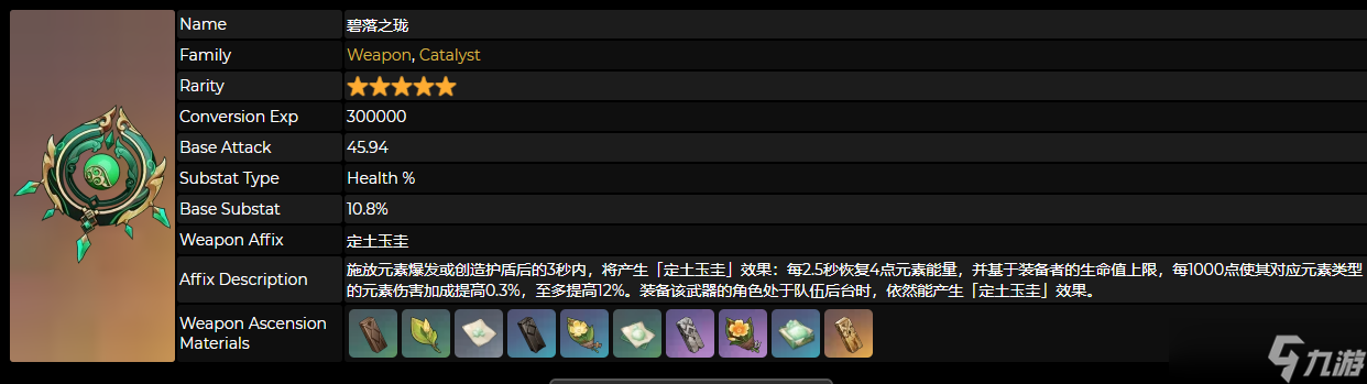 原神碧落之珑90级属性介绍 碧落之珑满级面板一览