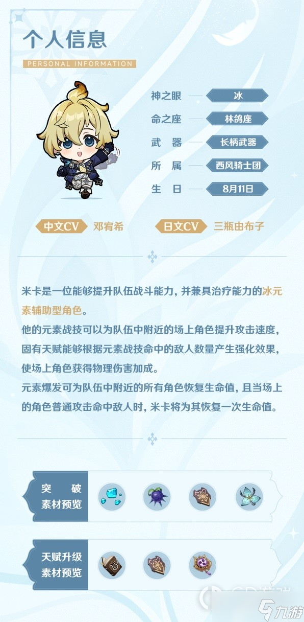 原神米卡角色设定及天赋一览