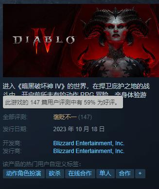 《暗黑破坏神4》Steam上评价褒贬不一：粉丝对暴雪运营提出指责