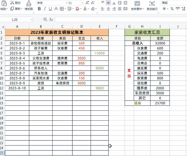 Excel制作家庭收支自动记账表，简单实用易上手！