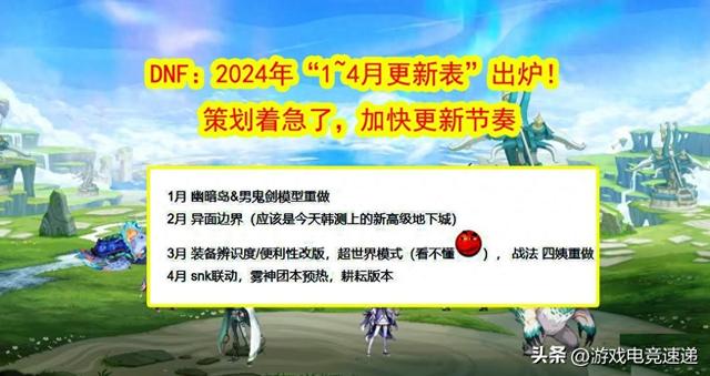 DNF：2024年“1~4月更新表”曝光！策划着急，惊喜连连，每个月都有全新内容！