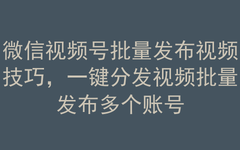 “老猫软件”微信视频号教你批量发布视频：快速掌握多个账号发布技巧