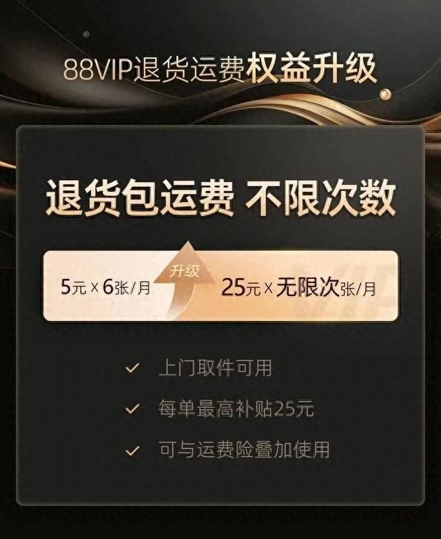 88VIP会员权益再升级，新推出无限次退货包运费服务