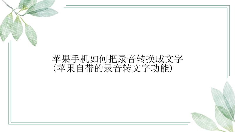 苹果手机如何把录音转换成文字(苹果自带的录音转文字功能)