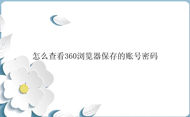 怎么查看360浏览器保存的账号密码