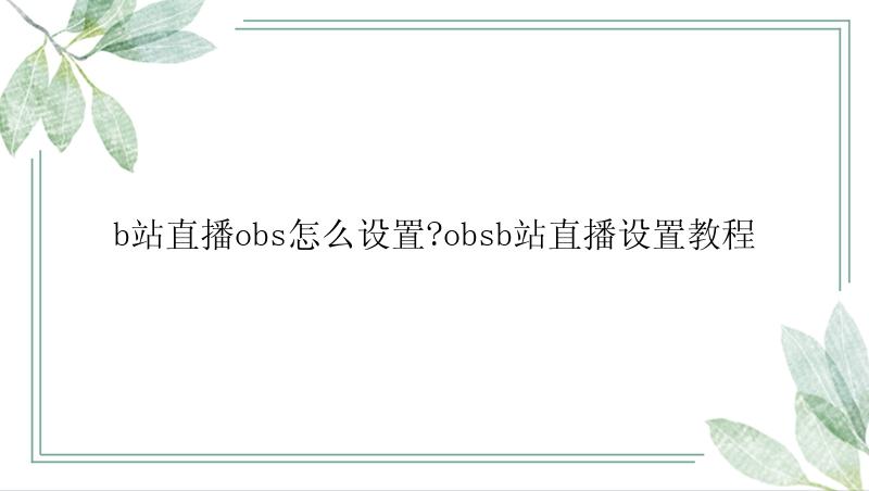 b站直播obs怎么设置?obsb站直播设置教程