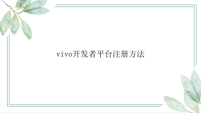 vivo开发者平台注册方法