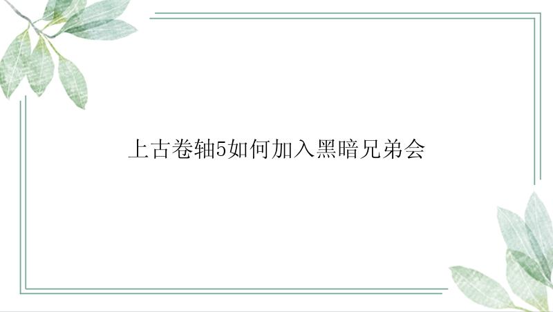 上古卷轴5如何加入黑暗兄弟会