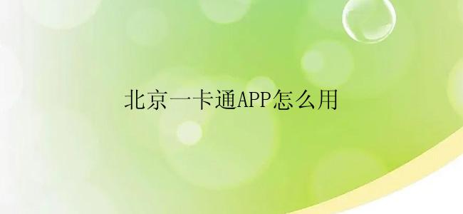 北京一卡通APP怎么用