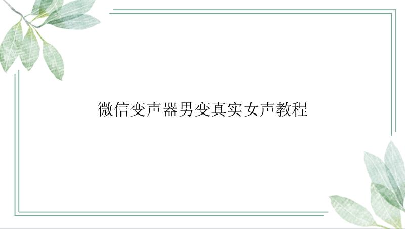 微信变声器男变真实女声教程