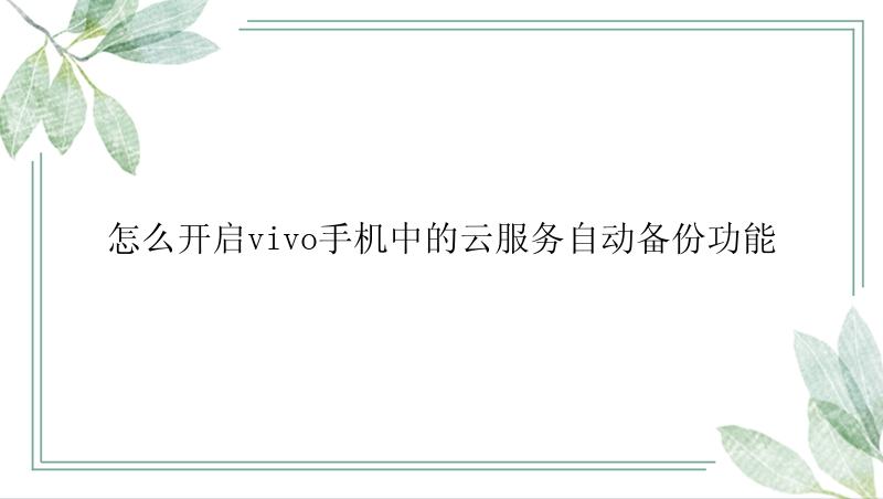 怎么开启vivo手机中的云服务自动备份功能