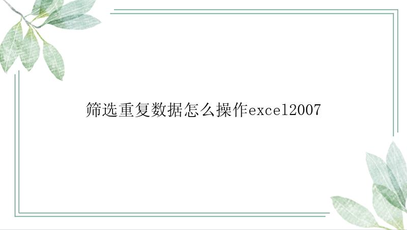 筛选重复数据怎么操作excel2007