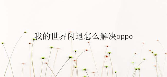 我的世界闪退怎么解决oppo