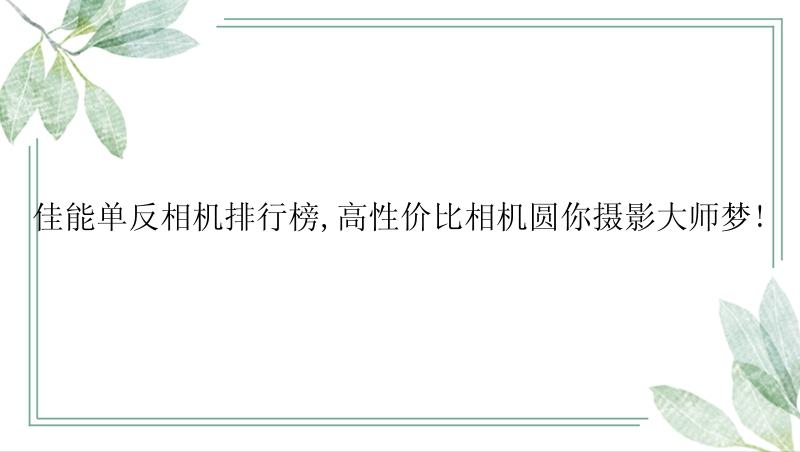 佳能单反相机排行榜,高性价比相机圆你摄影大师梦!