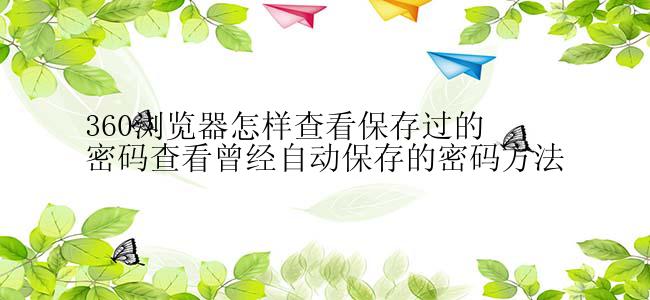 360浏览器怎样查看保存过的密码查看曾经自动保存的密码方法