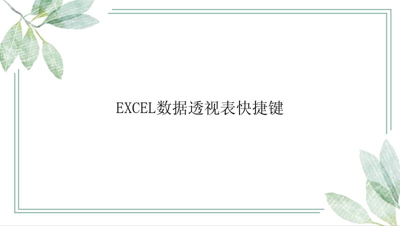 EXCEL数据透视表快捷键