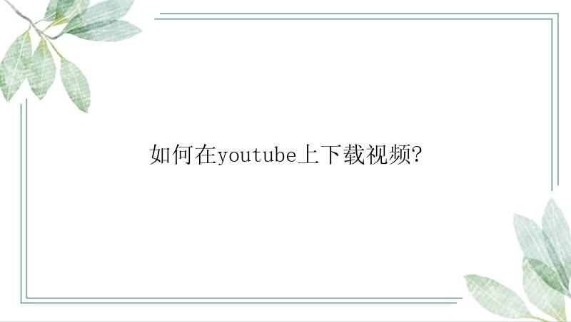 如何在youtube上下载视频?