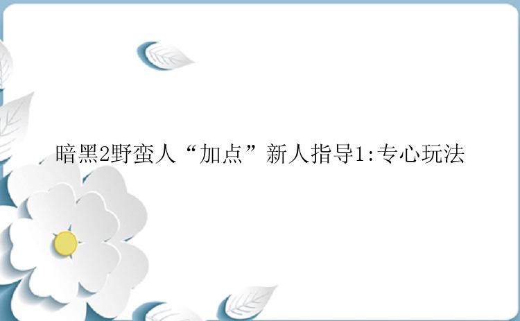 暗黑2野蛮人“加点”新人指导1:专心玩法