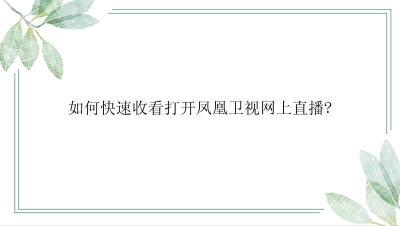 如何快速收看打开凤凰卫视网上直播?