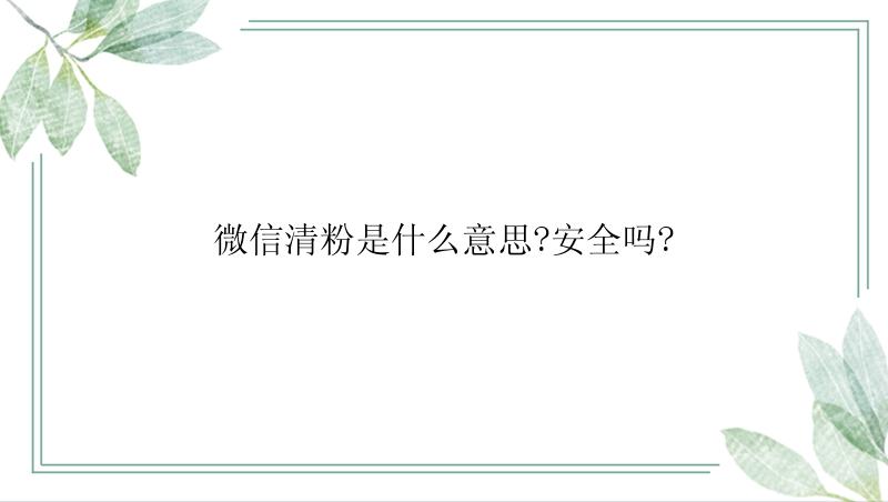 微信清粉是什么意思?安全吗?