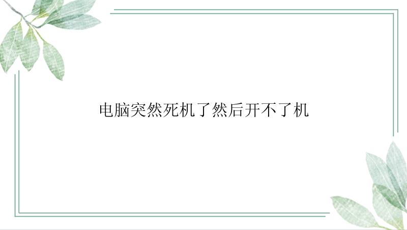 电脑突然死机了然后开不了机