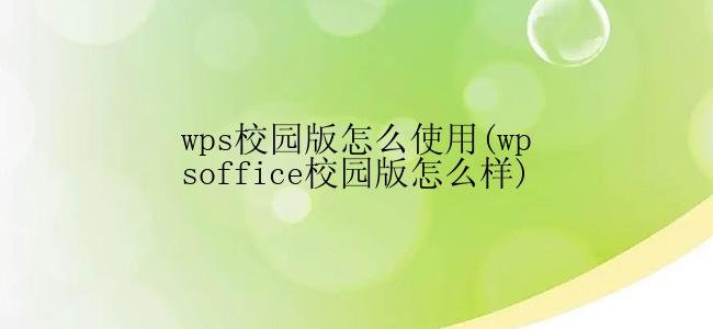 wps校园版怎么使用(wpsoffice校园版怎么样)