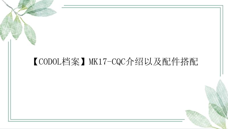 【CODOL档案】MK17-CQC介绍以及配件搭配