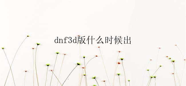 dnf3d版什么时候出