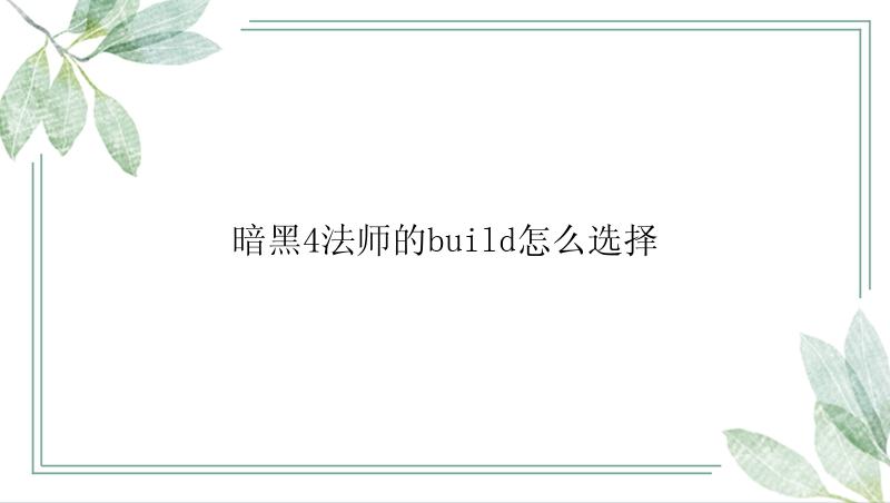 暗黑4法师的build怎么选择