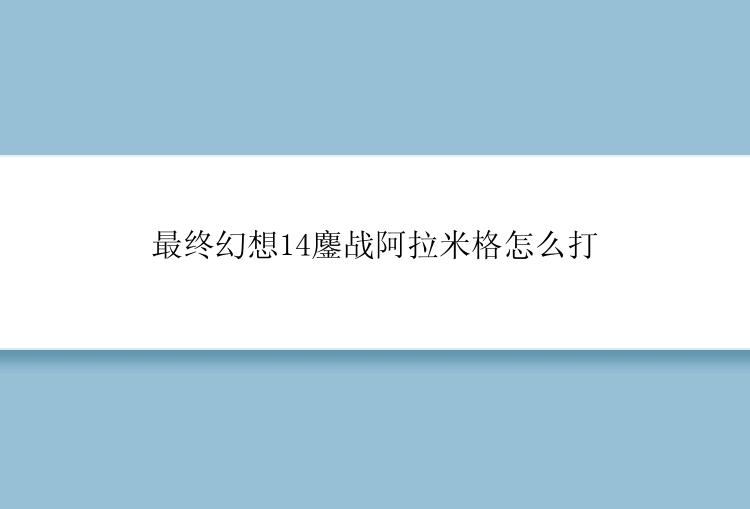 最终幻想14鏖战阿拉米格怎么打