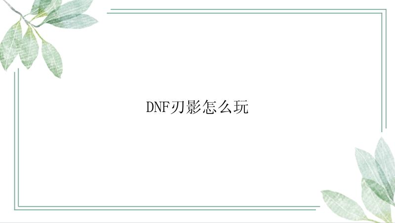 DNF刃影怎么玩