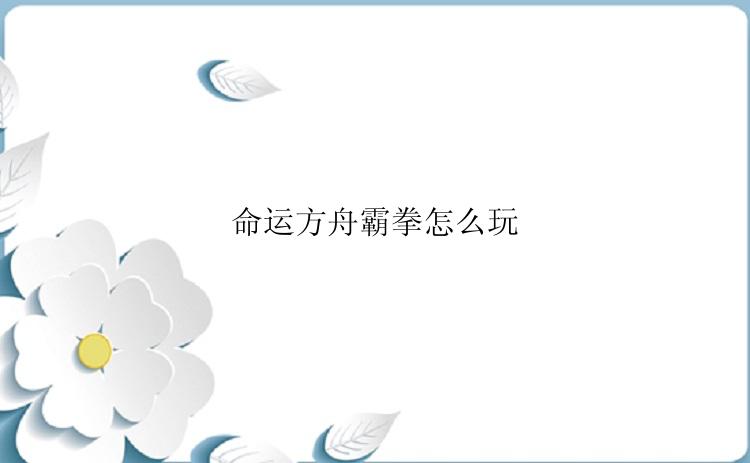 命运方舟霸拳怎么玩
