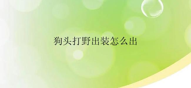 狗头打野出装怎么出