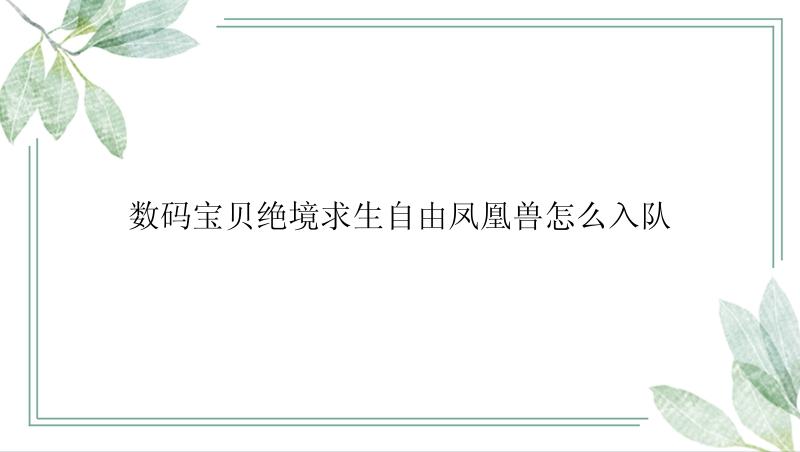 数码宝贝绝境求生自由凤凰兽怎么入队