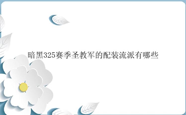 暗黑325赛季圣教军的配装流派有哪些