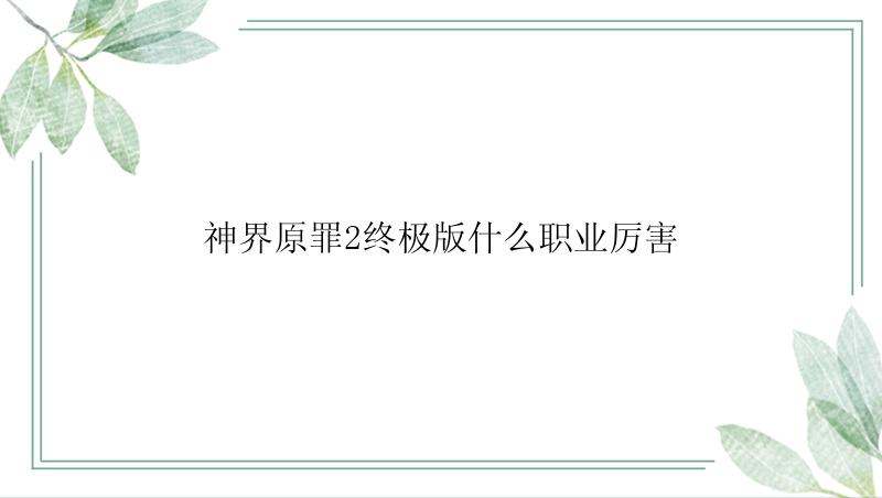 神界原罪2终极版什么职业厉害