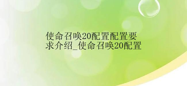 使命召唤20配置配置要求介绍_使命召唤20配置