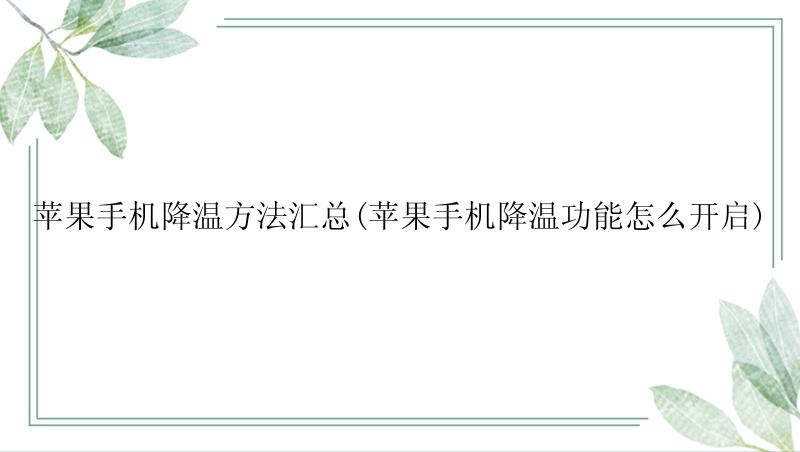 苹果手机降温方法汇总(苹果手机降温功能怎么开启)