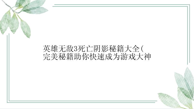 英雄无敌3死亡阴影秘籍大全(完美秘籍助你快速成为游戏大神