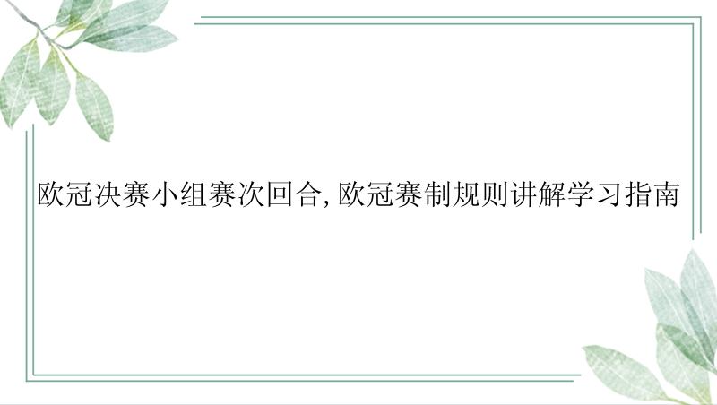 欧冠决赛小组赛次回合,欧冠赛制规则讲解学习指南